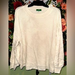Ivory Knit Sweater with Swiss Dot Sleeves